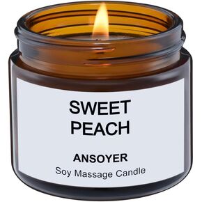 Massage Candle - Soy + Hemp Seed Oil Based - Massage Oil Candle - Body Oil & Lotion Candle - Home SPA Candle for Relaxation - 1.77OZ (Sweet Peach)
