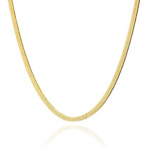 14K Gold Plated Herringbone Choker Necklace for Women Snake Chain Necklace Silver Layered Necklaces Simple Trendy Jewelry Gifts for Christmas [HRB-1-G]