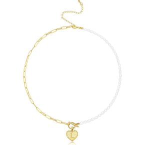 Gold Initial Pearl Necklace for Women, 18K Gold Plated Paperclip Chain Necklace Necklace OT Clasp Necklace Delicate Pearl Chain Necklace Initial Pendant Necklace Women's Gold Jewelry in Kuwait