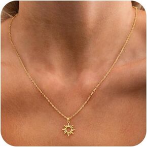 Gold Pendant Necklaces for Women Trendy, Dainty 14k Gold Plated Sun Charm Necklace for Women Cubic Zirconia Moon Choker Necklace Waterproof Beach Gold Jewelry for Women Fashion Christmas Gifts