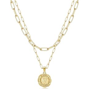 KissYan Layered Initial Necklaces for Women, 14K Gold Plated Hexagon Letter Pendant Silver Chain Dainty Layering White Gold Paperclip Link Adjustable Capital A-Z Choker Necklace Trendy Jewelry Gifts