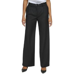 Calvin Klein Womens Pleated Pinstripe Wide Leg Pants Black 8
