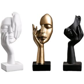 Andy's Orchids 3Pcs Thinker Statue, Resin Abstract Statue Desktop Ornaments Sculpture, Silence is Gold Abstract Art Figurine, Figurines Face Character Nordic Light Luxury Art Crafts Office Home Decor