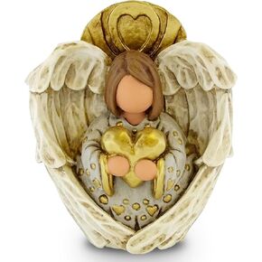 Angel of Love Sculpture, Decorative Figure, Sculpted Hand-Painted Figure, Angel Statue, Home Decor, Gift, Bolitas Series (Golden Heart)
