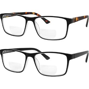Yogo Vision Bifocal Reading Glasses for Men and Women, Rectangle MultiFocal Readers with Spring Hinges, Retro Design