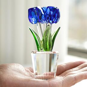 H&D HYALINE & DORA Colorful Crystal Tulip Flowers Figurine Collectible,Glass Flower Bouquet Paperweight,Gift for Anniversary Wedding Centerpiece Ornament