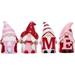 Valery Madelyn 4Pcs Valentines Day Gnome Decorations, Resin Gnome Family Tiered Tray Decor, Red Pink Sweet Gnome Table Decor, Valentines Day Gifts for Him Her Wedding, 3.1 Inch
