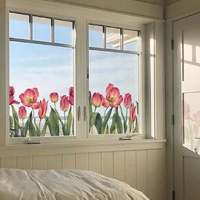 127Pcs Spring Summer Tulip Window Clings Floral Window Stickers Double-Side Glass Decals for Home Office School Party Shop Display Decorations