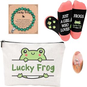 Frog Gifts for Frog Lovers Set Frog Cosmetic Bag Frog Bracelets Frog Socks Frog Earrings -Perfect for Frog Lovers