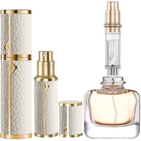 5ml Mini Portable Refillable Perfume Spray Bottle,with Bottom Filling Design, Genuine Leather Shell, Nanoscale Sprinkler, Great Companion for Travel and Business (Pink)