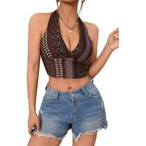 SOLY HUX Women's Boho Summer Halter Crop Tops Sleeveless Backless Tank Top Casual Sexy Going Out Tops