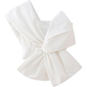 CHICWISH Women Summer One Shoulder Crop Top Bowknot Solid Tunic Shirts Sleeveless Going Out Tank Tops