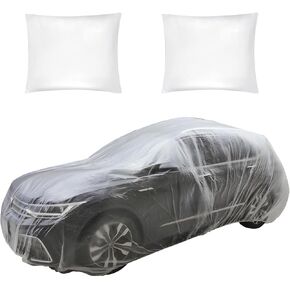 2 PCS Disposable Car Cover, Waterproof Clear Plastic Car Full Exterior Covers with Elastic Band, Universal Transparent Protective Cover for Cars SUVs, Car Accessories (M)