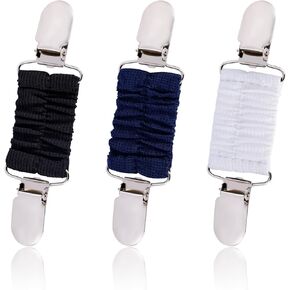 3pcs Dress Clips, Back Cinch Clips with Elastic Band Design Clothes Clips Waist Cincher Clip Cardigan Collar Clips Travel Hat Clips Sweater Clips for Women Girl Decor (Black, White, Blue)