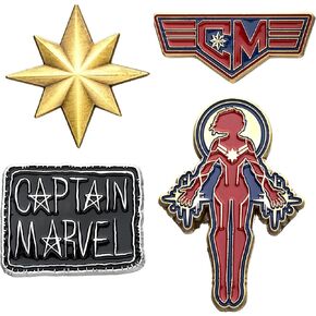 Marvel Comics: Captain Marvel Unisex Adult Enamel Lapel Pin Set (4 pieces). Pin Colors: Gold/Silver/Red. One Size.