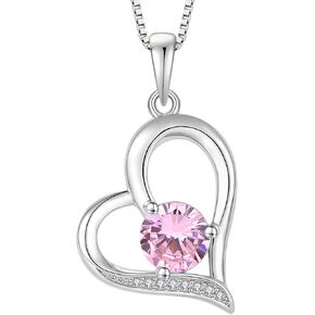 Heart Necklace 925 Sterling Silver Simple Love Pendant Birthstone Jewelry for Women