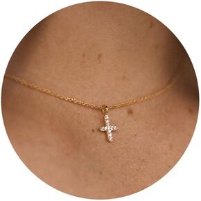 Cross Necklace for Women,14K Gold Plated Cross Pendant Necklace Dainty Gold Necklace Small Cross Charm Necklace Simple Double Cross Necklace Cute Choker Necklaces for Women Trendy Faith Jewelry Gifts