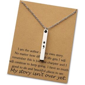 bobauna Semicolon Bar Necklace My Story Isn't Over Yet Mental Health Awareness Jewelry Gift With Greeting Card