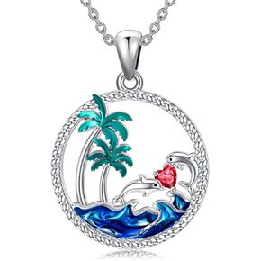 PROESS S925 Sterling Silver Ocean Jewelry Dolphin Palm Tree Conch Necklace Beach Neckalce Gift For Women Girls