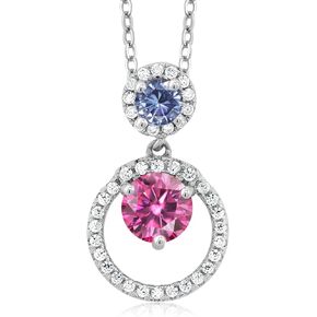 Gem Stone King 925 Sterling Silver Customized and Personalized 2 Gemstone Birthstone Pendant Necklace For Women (1.85 Cttw, Round 6MM and 4MM)