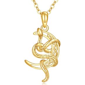 DOVRAN 14K Solid Yellow Gold Rabbit/Cat/Orca/Snake Pendant Necklace Cute Charm Animal Jewelry Gift Mother Day Valentine Christmas
