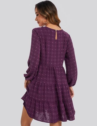 ROYLAMP Women's Swiss Dots Dress Long Sleeve Crew Neck Tiered Casual Spring Boho Flowy Tunic Shift Mini Dresses in Kuwait