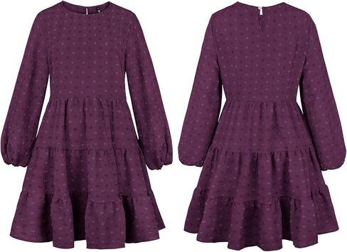 ROYLAMP Women's Swiss Dots Dress Long Sleeve Crew Neck Tiered Casual Spring Boho Flowy Tunic Shift Mini Dresses in Kuwait