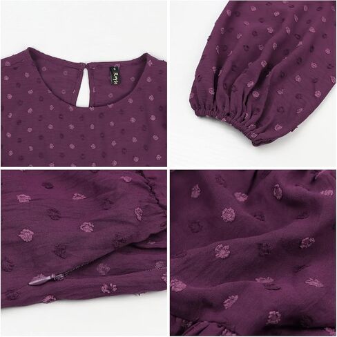 ROYLAMP Women's Swiss Dots Dress Long Sleeve Crew Neck Tiered Casual Spring Boho Flowy Tunic Shift Mini Dresses in Kuwait