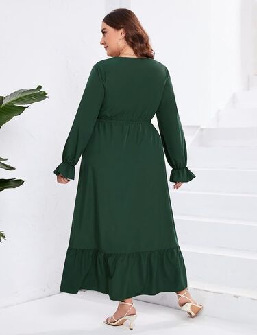 KOJOOIN Plus Size Ruffle Spring Dress for Women Long Sleeve V Neck High Low Dress Empire Waist Casual Maxi Dress for Fall in Saudi Arabia