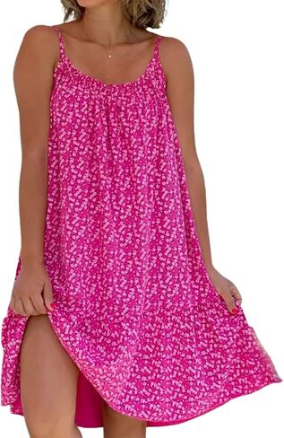 yoeasy Women Loose Floral Printed Sleeveless Spaghetti Straps Mini Sundress Boho Beach Swing Mini Dresses in Saudi Arabia