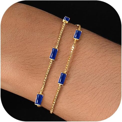 Ritach Birthstone Bracelet for Women 14K Gold Plated Dainty Double Layers Stackable Green Bulue Cubic Zirconia Charm Link emerald Bracelet for Valentines Day Birthday Gifts for Her Jewelry in Kuwait