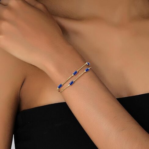 Ritach Birthstone Bracelet for Women 14K Gold Plated Dainty Double Layers Stackable Green Bulue Cubic Zirconia Charm Link emerald Bracelet for Valentines Day Birthday Gifts for Her Jewelry in Kuwait