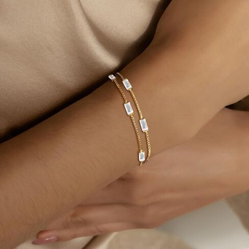 Ritach Birthstone Bracelet for Women 14K Gold Plated Dainty Double Layers Stackable Green Bulue Cubic Zirconia Charm Link emerald Bracelet for Valentines Day Birthday Gifts for Her Jewelry in Kuwait