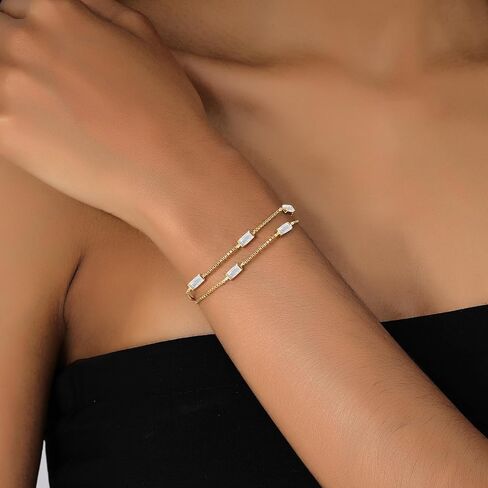 Ritach Birthstone Bracelet for Women 14K Gold Plated Dainty Double Layers Stackable Green Bulue Cubic Zirconia Charm Link emerald Bracelet for Valentines Day Birthday Gifts for Her Jewelry in Kuwait