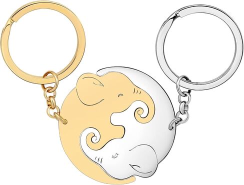 WEVENI Cute Elephant Gifts Couples Stainless Steel Elephant Keychains Key Ring Charm Jewelry for Women Girls in Kuwait