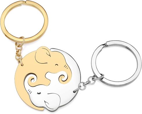 WEVENI Cute Elephant Gifts Couples Stainless Steel Elephant Keychains Key Ring Charm Jewelry for Women Girls in Kuwait