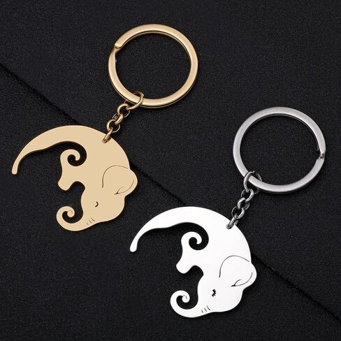 WEVENI Cute Elephant Gifts Couples Stainless Steel Elephant Keychains Key Ring Charm Jewelry for Women Girls in Kuwait