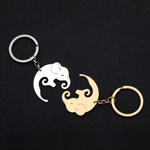 WEVENI Cute Elephant Gifts Couples Stainless Steel Elephant Keychains Key Ring Charm Jewelry for Women Girls in Kuwait