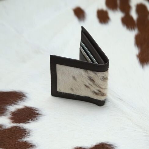 Real Leather Cowhide Hair – Fur Leather Wallet for Men’s - Cowhide Hair Card Slots - Bifold Wallet Brown in Saudi Arabia