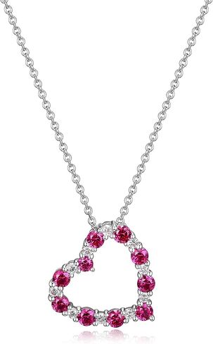 Amazon Essentials Created Gemstone and 1/6 CT TW Lab Grown Diamond Heart Pendant Necklace with Cable Chain in Platinum Over Sterling Silver, 18"+ 2" Extender (previously Amazon Collection) in Saudi Arabia