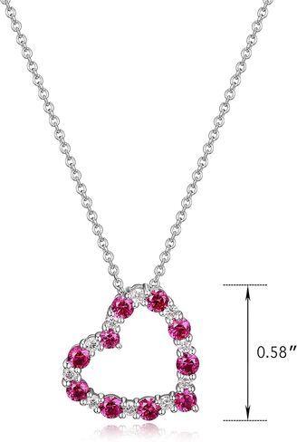 Amazon Essentials Created Gemstone and 1/6 CT TW Lab Grown Diamond Heart Pendant Necklace with Cable Chain in Platinum Over Sterling Silver, 18"+ 2" Extender (previously Amazon Collection) in Saudi Arabia