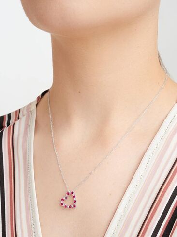 Amazon Essentials Created Gemstone and 1/6 CT TW Lab Grown Diamond Heart Pendant Necklace with Cable Chain in Platinum Over Sterling Silver, 18"+ 2" Extender (previously Amazon Collection) in Saudi Arabia