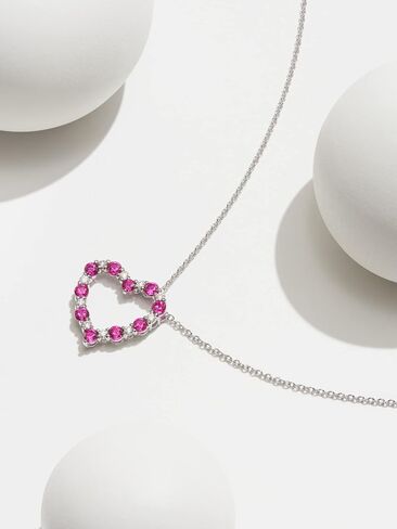 Amazon Essentials Created Gemstone and 1/6 CT TW Lab Grown Diamond Heart Pendant Necklace with Cable Chain in Platinum Over Sterling Silver, 18"+ 2" Extender (previously Amazon Collection) in Saudi Arabia
