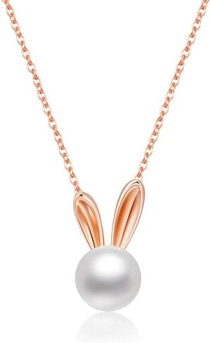 14K Gold Rabbit Necklace, Freshwater Pearl Rabbit Pendant Necklace, Chinese New Year Jewelry Gifts for Women in Saudi Arabia