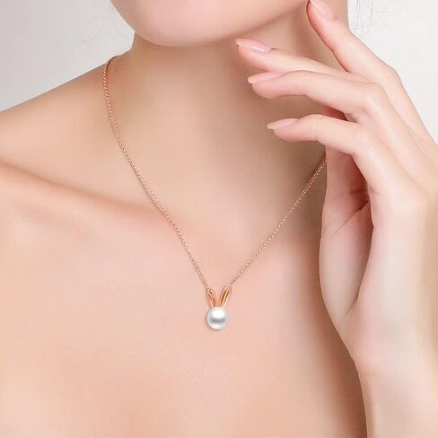 14K Gold Rabbit Necklace, Freshwater Pearl Rabbit Pendant Necklace, Chinese New Year Jewelry Gifts for Women in Saudi Arabia