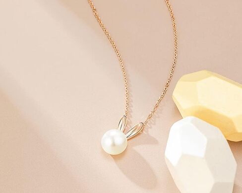 14K Gold Rabbit Necklace, Freshwater Pearl Rabbit Pendant Necklace, Chinese New Year Jewelry Gifts for Women in Saudi Arabia