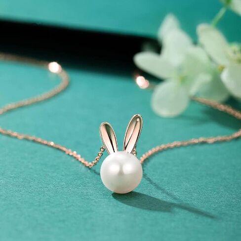 14K Gold Rabbit Necklace, Freshwater Pearl Rabbit Pendant Necklace, Chinese New Year Jewelry Gifts for Women in Saudi Arabia
