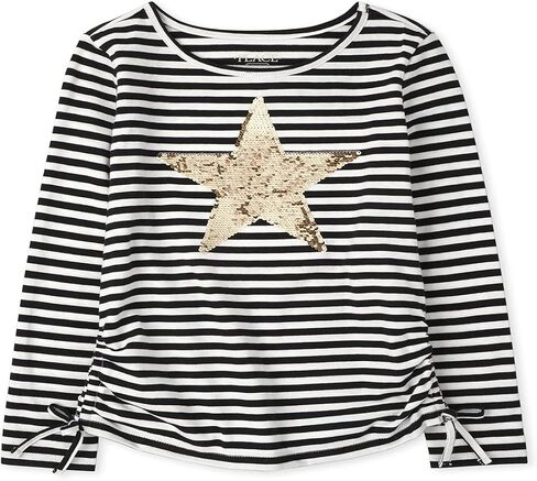 The Children's Place Girls' Long Sleeve Flip Sequin Star Graphic Striped Cinched Top in Saudi Arabia