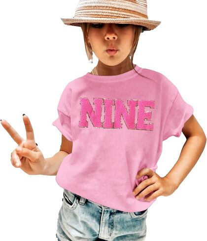 Girl Birthday Shirt 5th 6th 7th 8th 9th 10th Birthday Girl T-Shirt Kid Bday Party Outfit Embroidery Shirt Top 5-10Y in Saudi Arabia