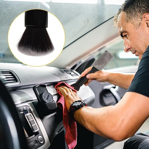 Double Head Brush for Car Clean, Car Air Vent Cleaning Brush, Car Brushes for Detailing Interior Soft Bristles with Removable Coral Fleece Wiping Cloth for Vent, Center Console, Dashboard(Black) in Saudi Arabia